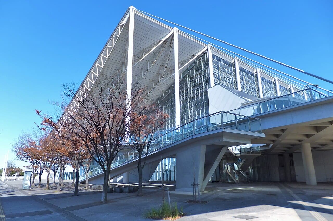 Exterior of Makuhari Messe convention and exhibition center building in Mihama-ku, Chiba, Japan