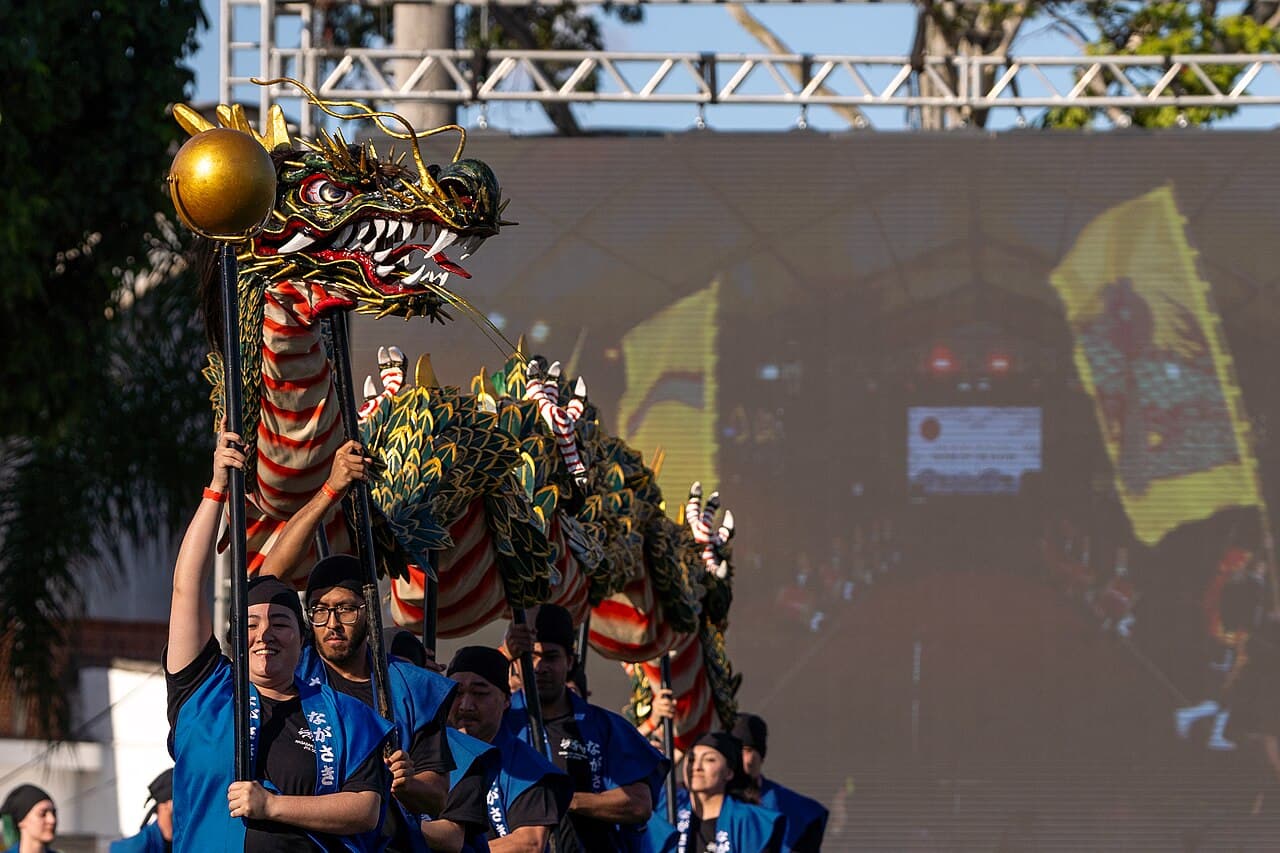 Drummers performing the Okinawan Eisa dance at an Okinawa festival