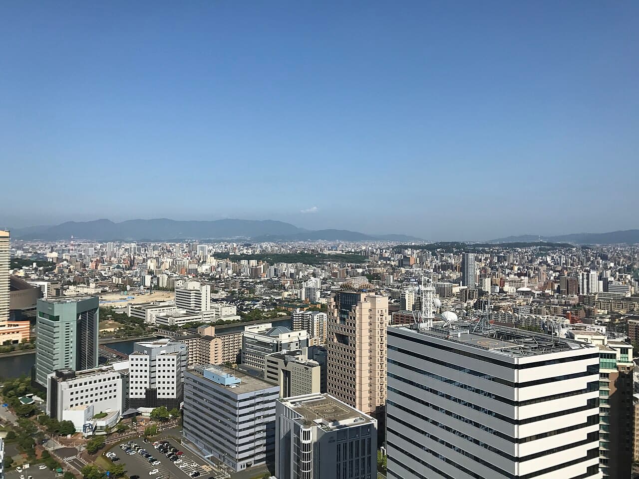Skyline of Fukuoka city viewed from the observation deck of Fukuoka Tower