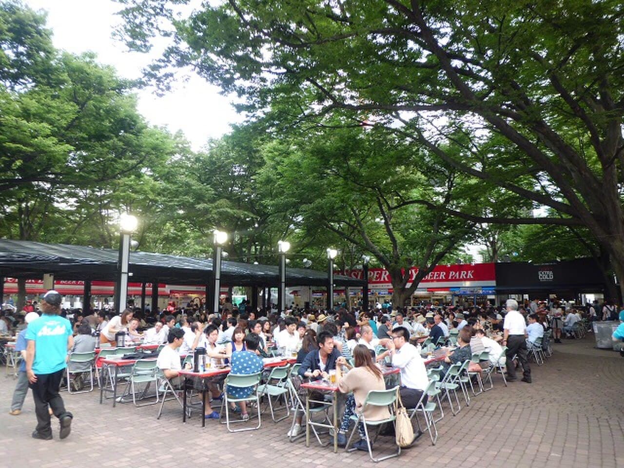 Crowds at the open-air Sapporo Odori Beer Garden in Odori Park, Sapporo