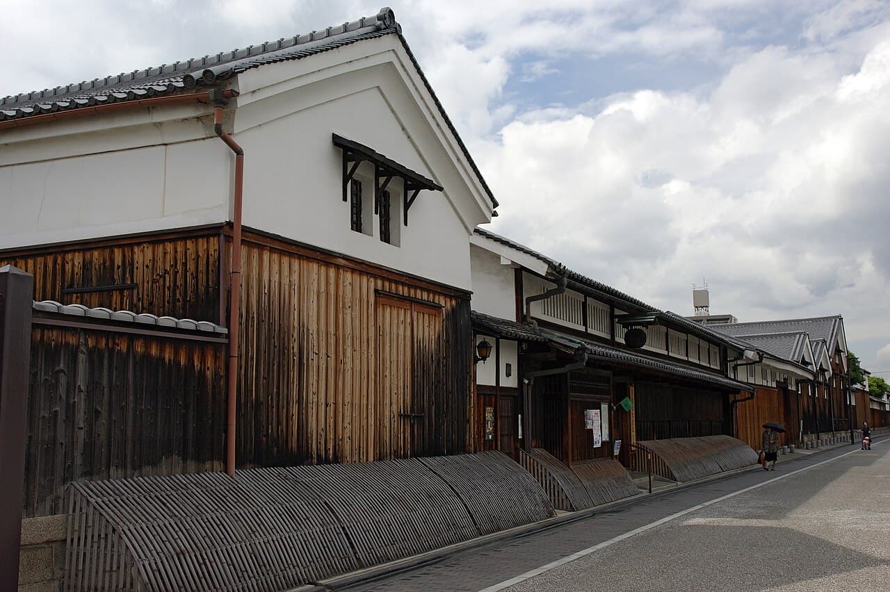 Traditional sake brewery buildings of the Gekkeikan Okura Sake Museum in the Fushimi district of Kyoto
